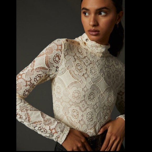 Anthropologie NWT Maeve Lace Mock Neck Top Size S. - Picture 2 of 13